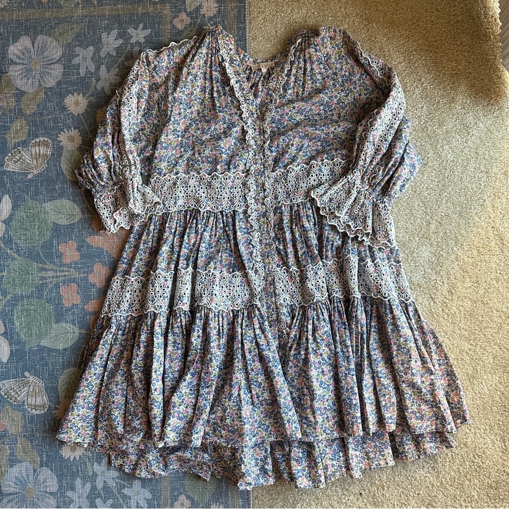byTimo Floral Lace Trim Button-Up Mini Dress 100% Cotton
